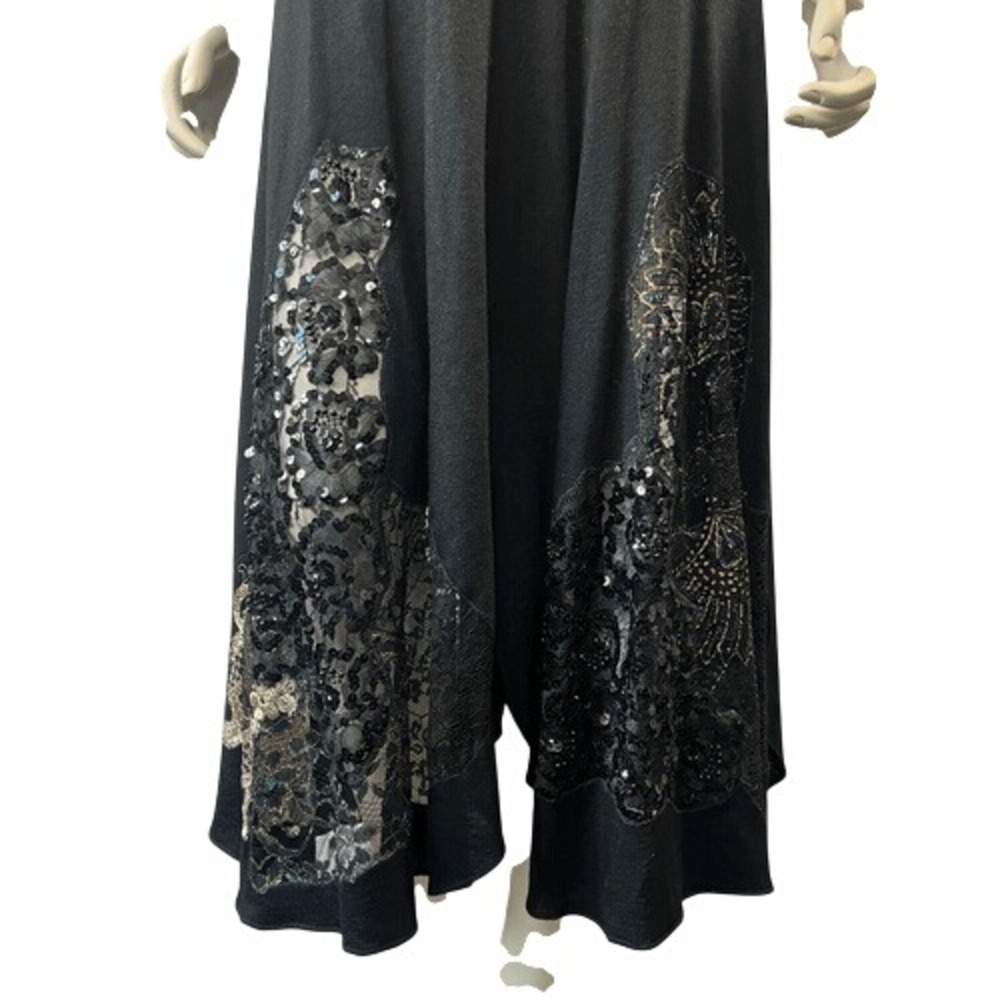 Vintage Yoly Munoz Size 10 Maxi Slip Dress Flowy Lace Beaded Sheer Elegant Black - Picture 9 of 14